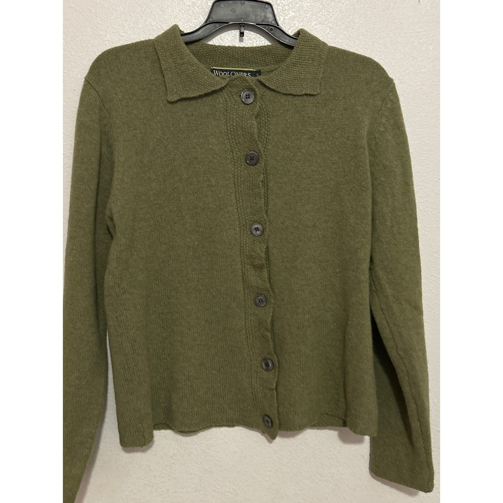 WoolOvers Olive Green 100% Pure Wool Button Down Cardigan Sweater S k129